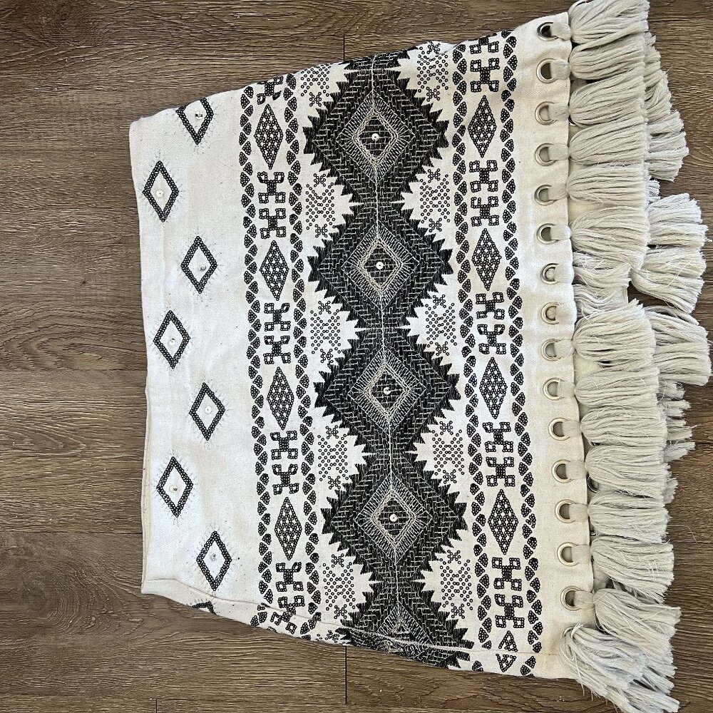 Embroidered Mini Skirt with Fringe